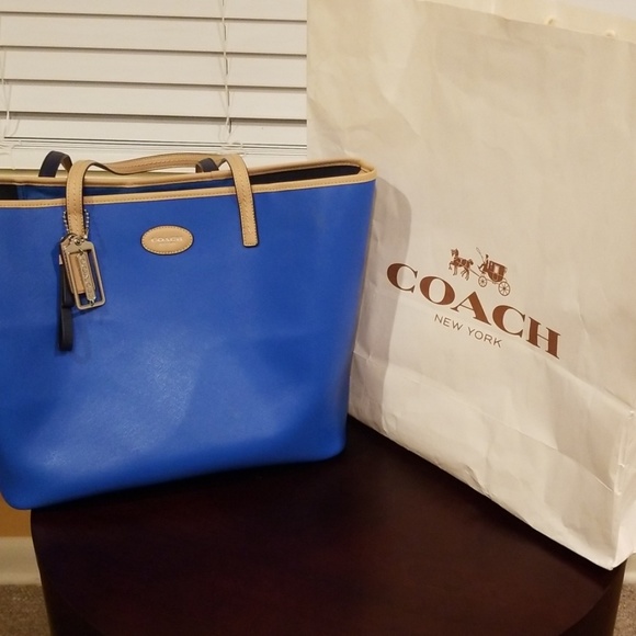 Coach Handbags - COACH BLUE  LEATHER TOTE